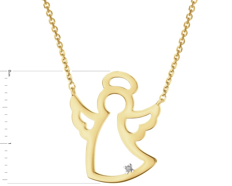 Naszyjnik z żółtego złota z diamentem - aniołek - 0,002 ct - próba 375