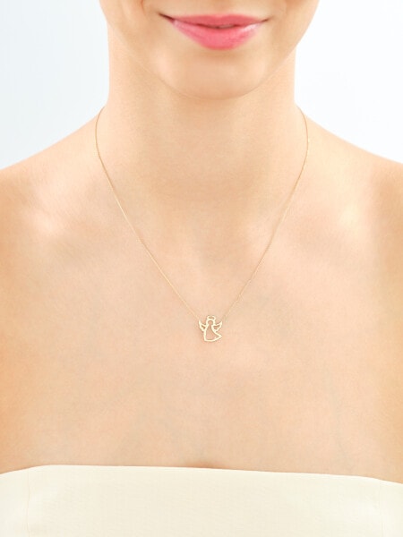 Naszyjnik z żółtego złota z diamentem - aniołek - 0,002 ct - próba 375