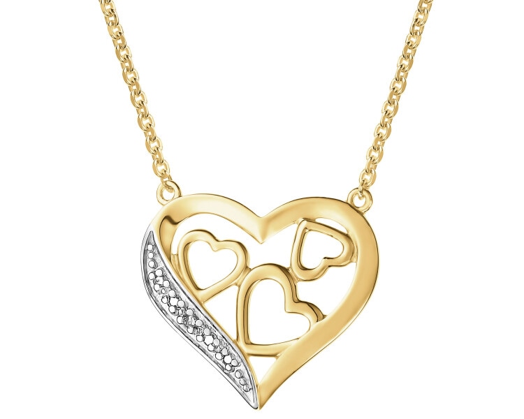 Zlatý náhrdelník s diamantem - srdce - 0,002 ct - ryzost 585