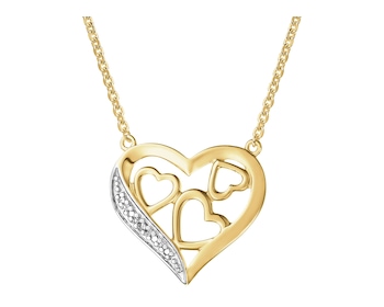 Naszyjnik z żółtego złota z diamentem - serca - 0,002 ct - próba 585