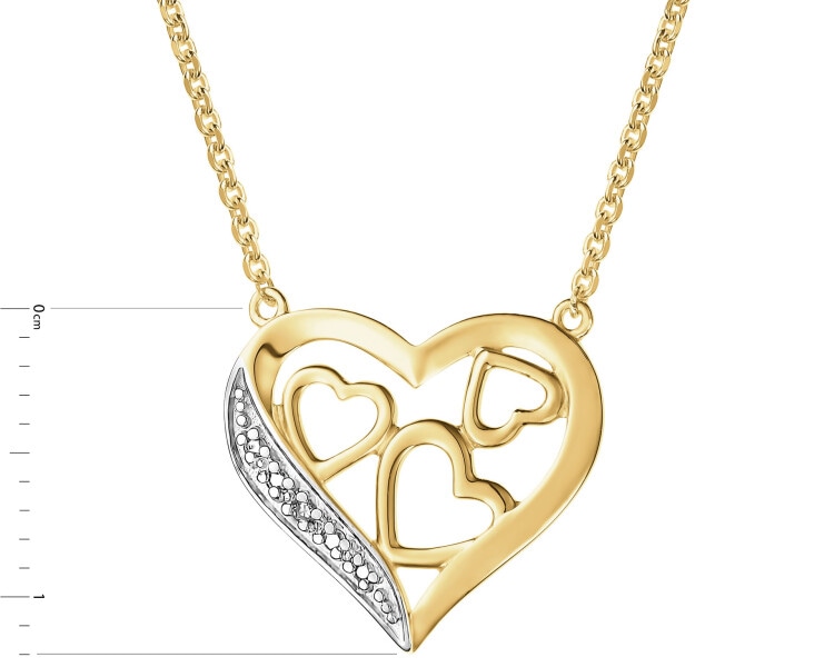 Naszyjnik z żółtego złota z diamentem - serca - 0,002 ct - próba 585