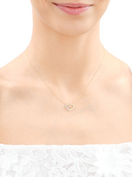 Zlatý náhrdelník s diamantem - srdce - 0,002 ct - ryzost 585