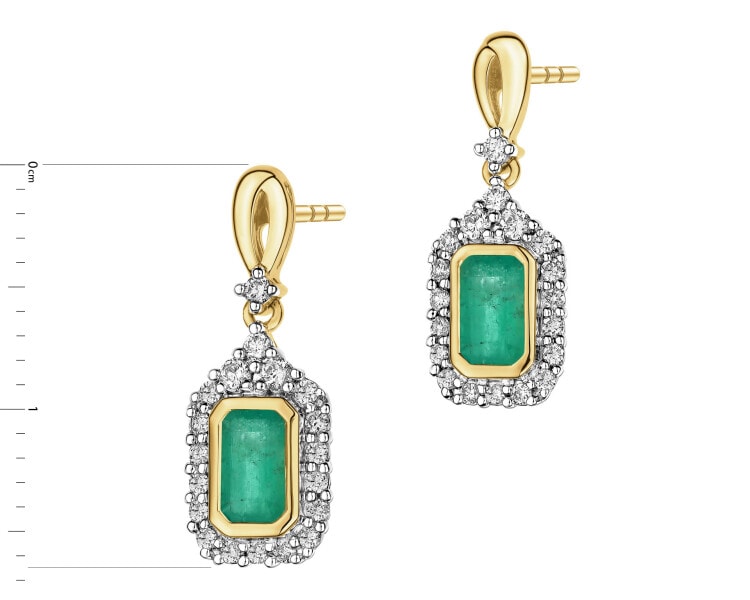 Kolczyki z żółtego złota z brylantami i szmaragdami - próba 585