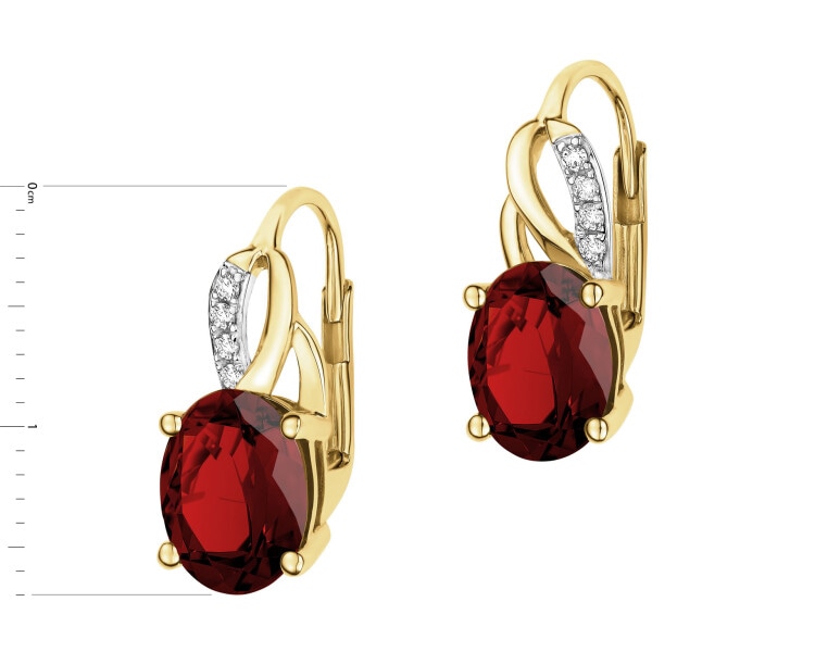 Kolczyki z żółtego złota z brylantami i granatami - próba 585