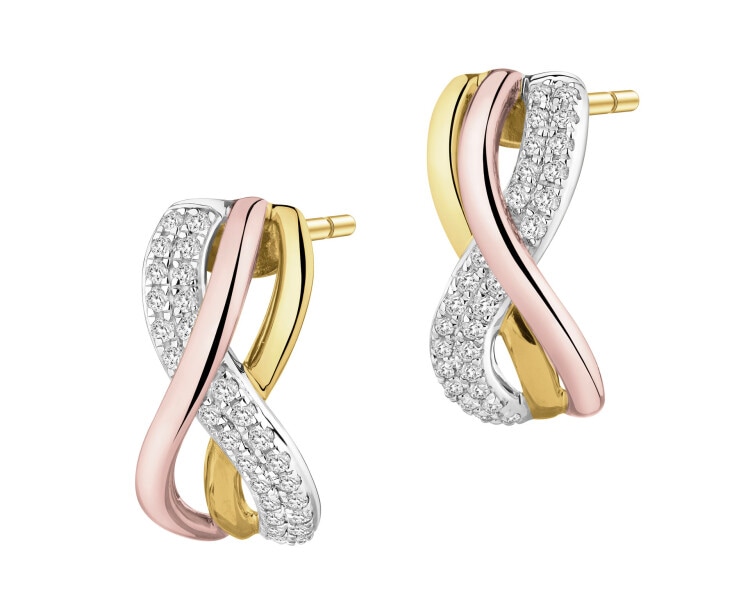 Náušnice ze žlutého, bílého a růžového zlata s diamanty - 0,19 ct - ryzost 585