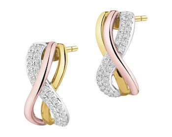Náušnice ze žlutého, bílého a růžového zlata s diamanty - 0,19 ct - ryzost 585