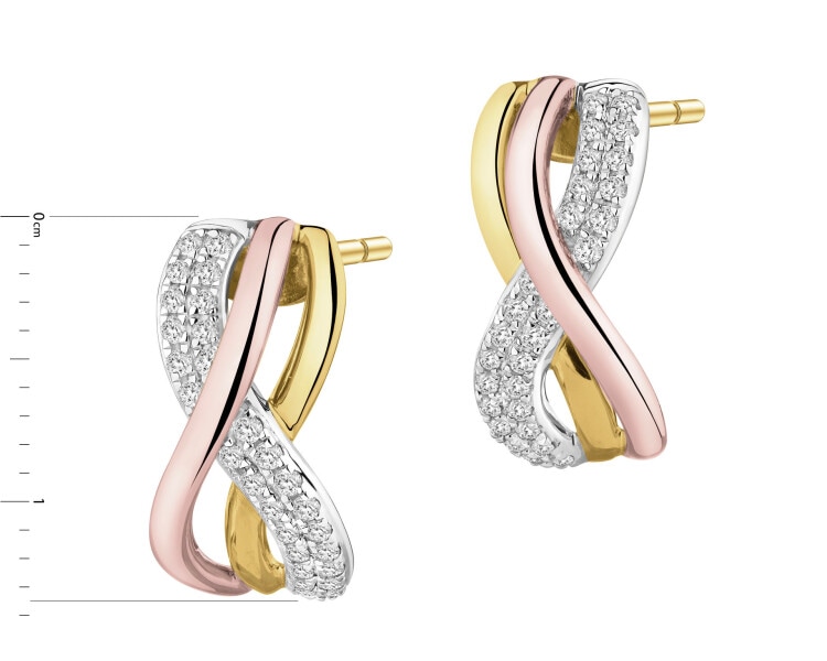 Kolczyki z żółtego, białego i różowego złota z diamentami - 0,19 ct - próba 585