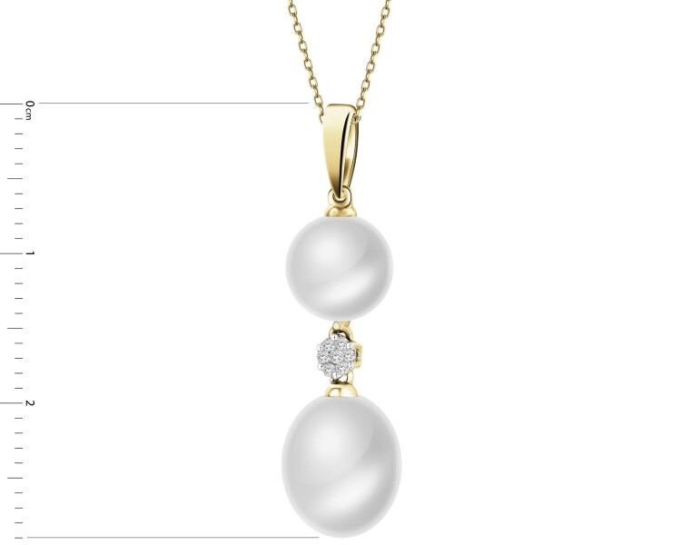 Zlatý přívěsek s diamanty a perlami - ryzost 585