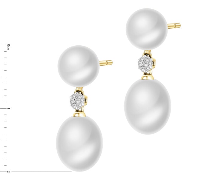 Kolczyki z żółtego złota z diamentami i perłami - próba 585