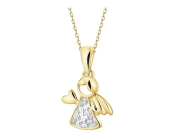 Zawieszka z żółtego złota z diamentami - aniołek - 0,007 ct - próba 585