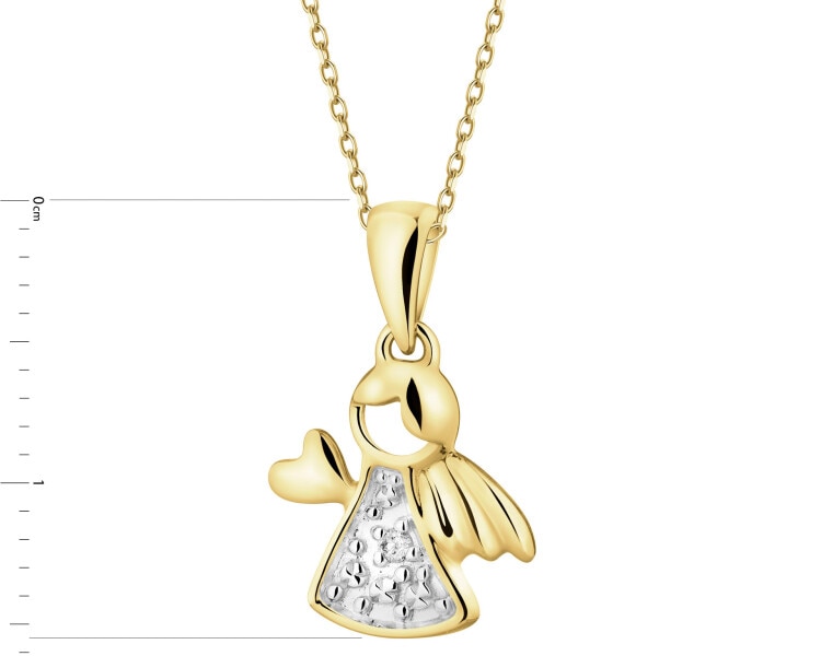 Zawieszka z żółtego złota z diamentami - aniołek - 0,007 ct - próba 585