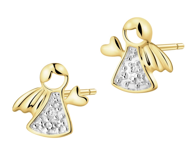 Zlaté náušnice s diamanty - andílci - 0,008 ct - ryzost 585