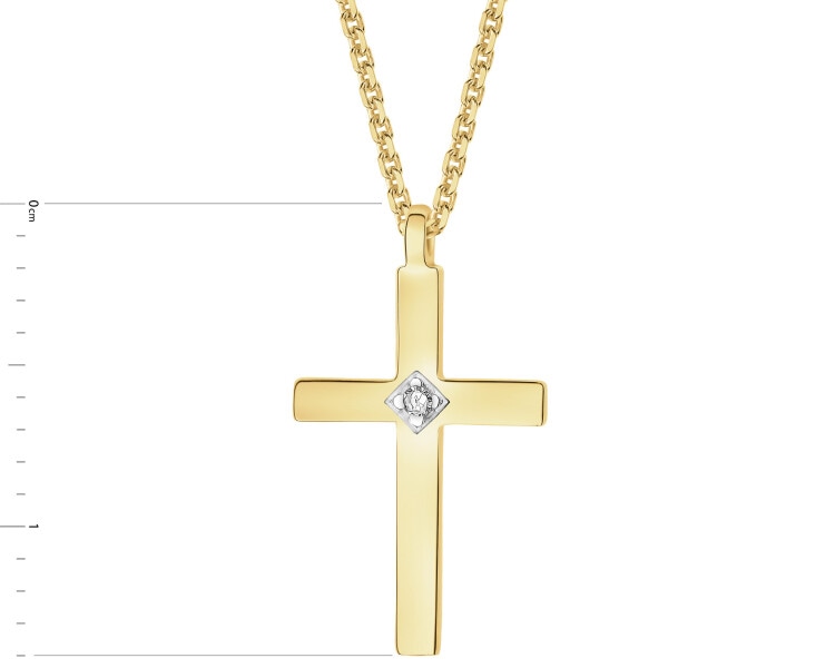 Naszyjnik z żółtego złota z diamentem - krzyż - 0,004 ct - próba 375