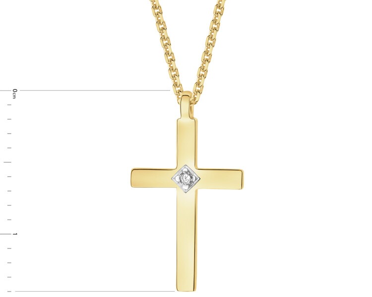 Zlatý náhrdelník s diamantem - kříž - 0,004 ct - ryzost 585