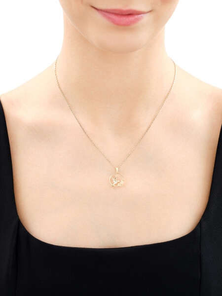 Zawieszka z żółtego złota z diamentami - koliber, kwiaty - 0,01 ct - próba 375