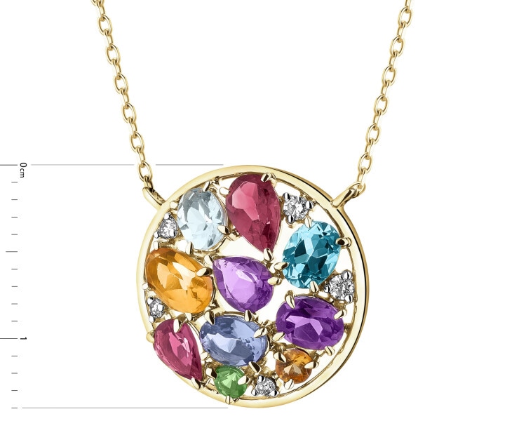 Naszyjnik z żółtego złota z diamentami, kamieniami szlachetnymi i ozdobnymi - próba 585