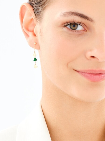 Złote kolczyki z malachitami syntetycznymi - serca