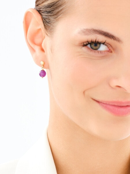 Złote kolczyki z ametystami  - kulki