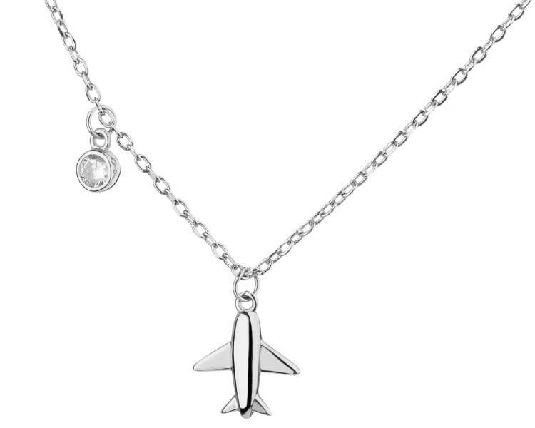 Stříbrný náhrdelník se zirkonem - letadlo