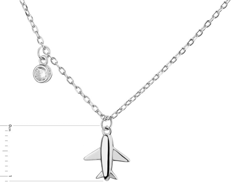 Stříbrný náhrdelník se zirkonem - letadlo