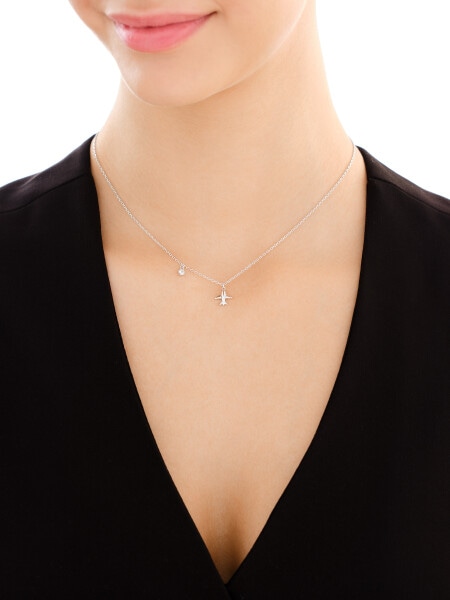 Stříbrný náhrdelník se zirkonem - letadlo