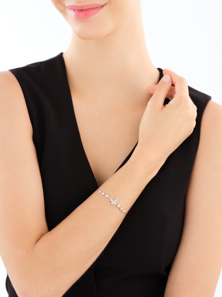 Bransoletka srebrna z cyrkoniami - motyl