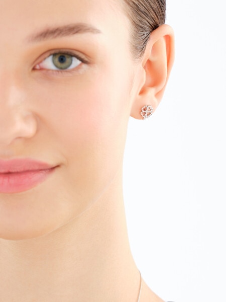 Srebrne kolczyki i zawieszka z cyrkoniami, łańcuszek - komplet - koniczyna