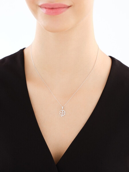 Srebrne kolczyki i zawieszka z cyrkoniami, łańcuszek - komplet - koniczyna