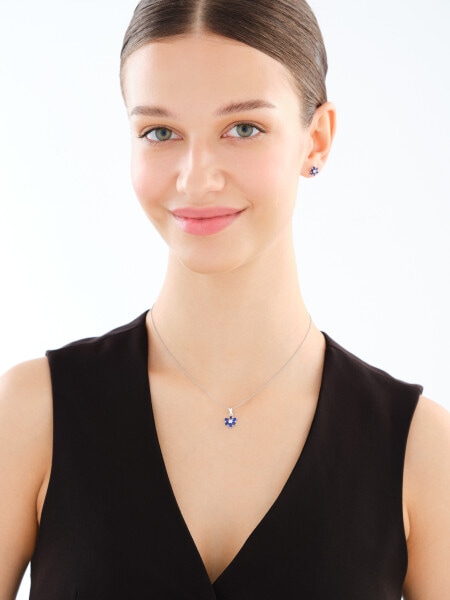 Srebrne kolczyki i zawieszka z cyrkoniami - komplet - kwiaty