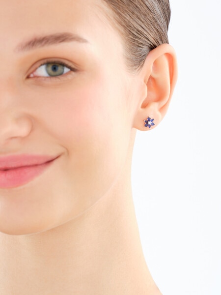 Srebrne kolczyki i zawieszka z cyrkoniami - komplet - kwiaty