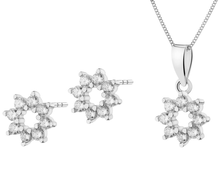 Srebrne kolczyki i zawieszka z cyrkoniami - komplet