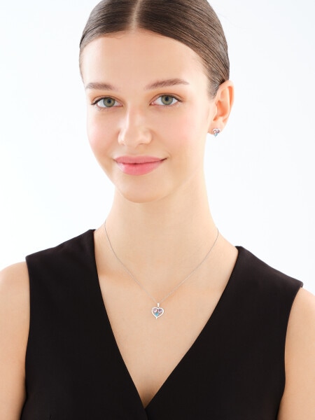 Srebrne kolczyki i zawieszka z cyrkoniami - komplet - serca