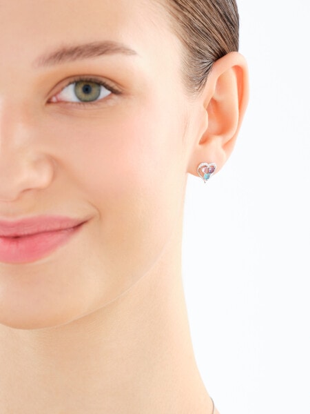 Srebrne kolczyki i zawieszka z cyrkoniami - komplet - serca