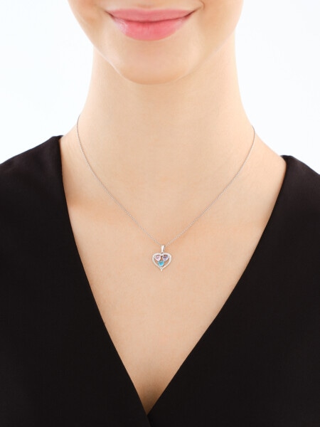 Srebrne kolczyki i zawieszka z cyrkoniami - komplet - serca