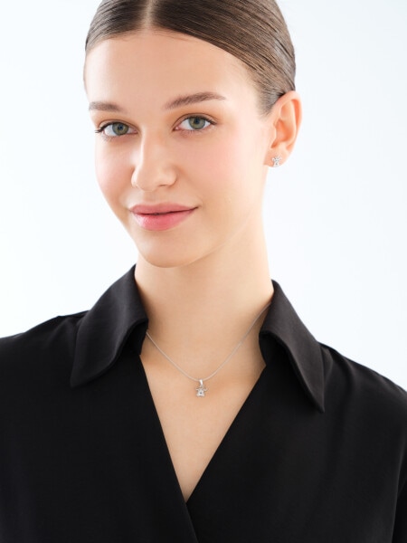 Srebrne kolczyki i zawieszka z cyrkoniami, łańcuszek - komplet - aniołek