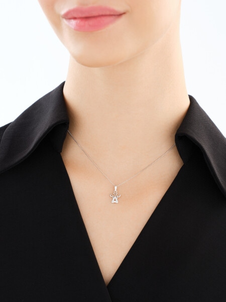 Srebrne kolczyki i zawieszka z cyrkoniami, łańcuszek - komplet - aniołek