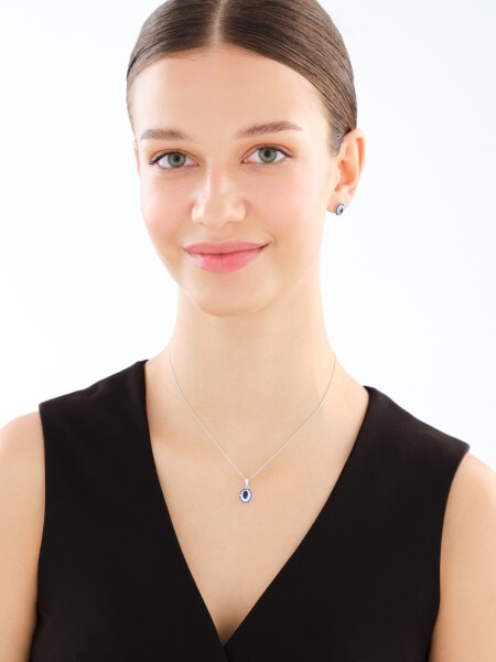 Srebrne kolczyki i zawieszka z cyrkoniami, łańcuszek - komplet