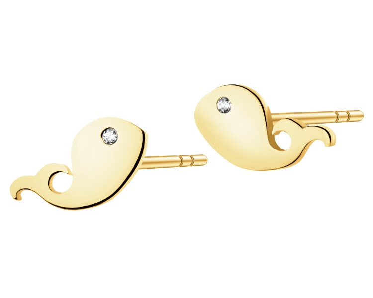 Złote kolczyki z cyrkoniami - wieloryby