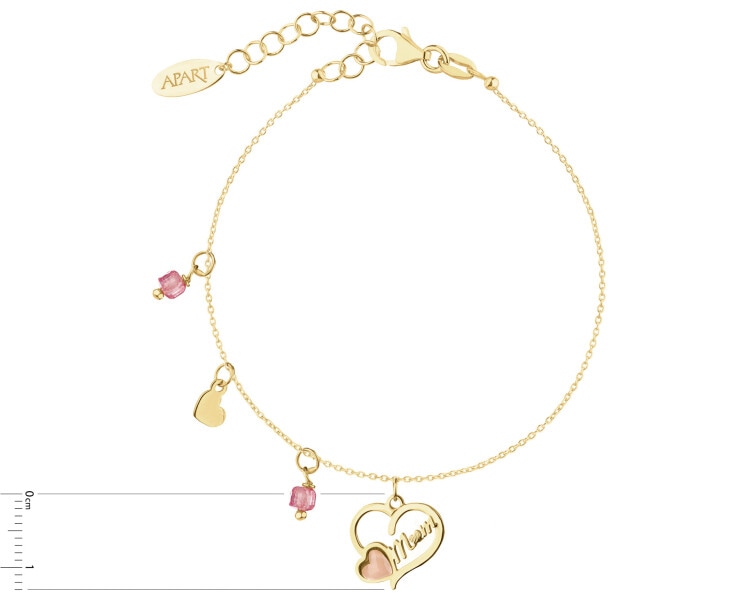 Bransoletka srebrna z cyrkoniami, szlifowanym szkłem  - serca, mama