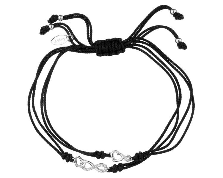 Bransoletka z elementami srebra i cyrkoniami - nieskończoność, serca