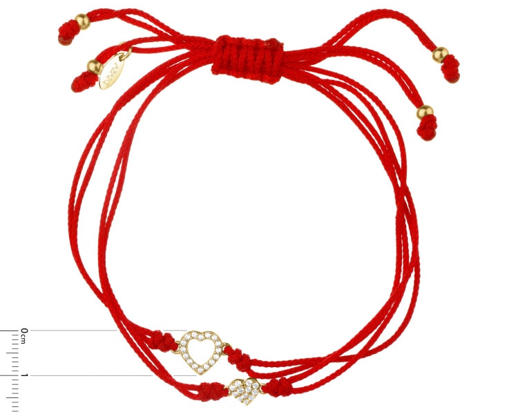 Náramek se pozlacenými stříbrnými prvky a zirkony - srdce