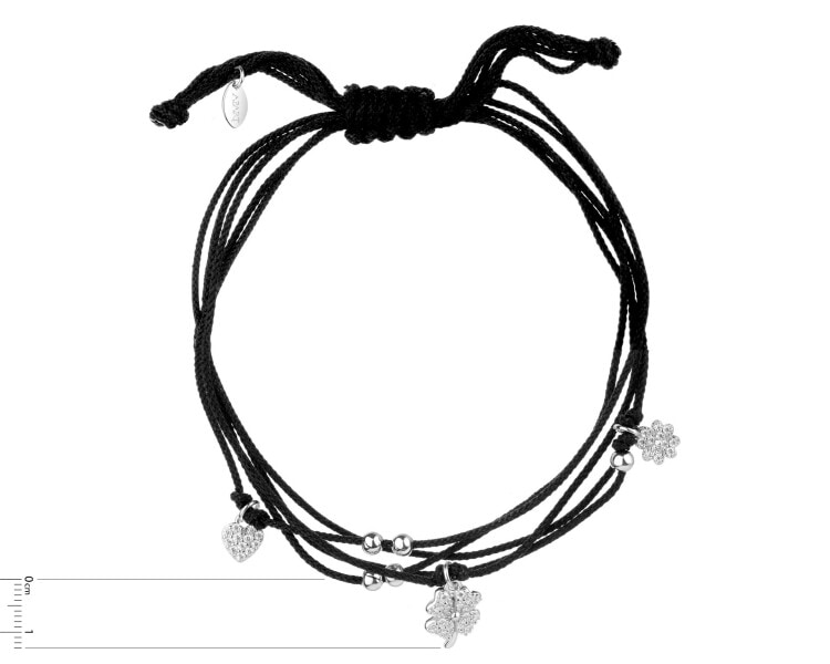 Náramek se stříbrnými prvky a zirkony - čtyřlístky, srdce