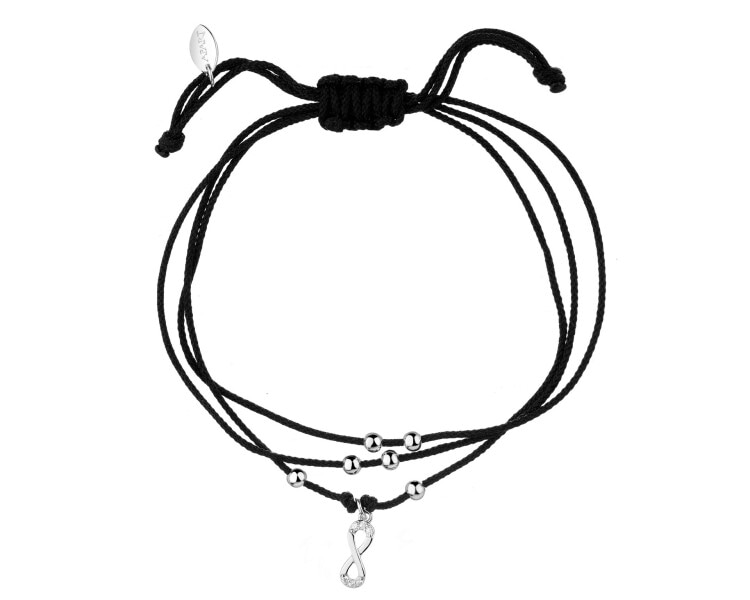 Bransoletka z elementami srebra i cyrkoniami - nieskończoność, kulki