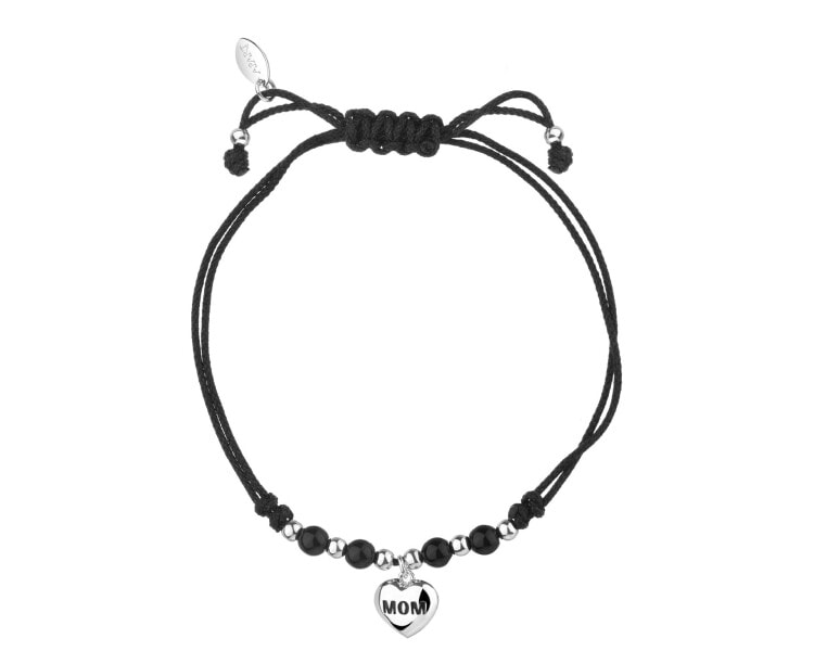 Bransoletka srebrna, szlifowanym szkłem i emalią - serce, mama, kulki