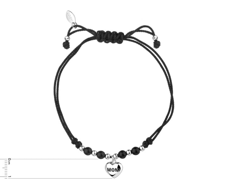 Bransoletka srebrna, szlifowanym szkłem i emalią - serce, mama, kulki
