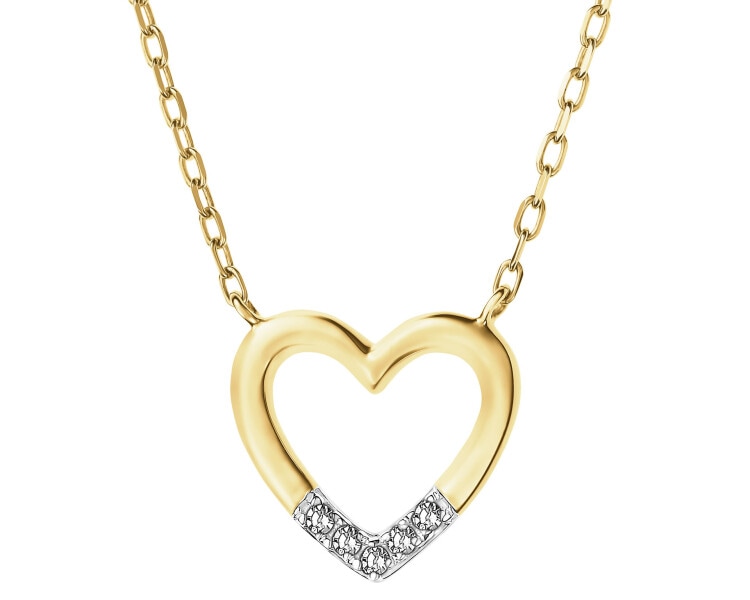 Zlatý náhrdelník s diamanty - srdce - 0,02 ct - ryzost 585