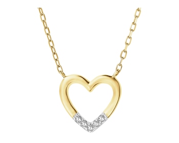 Naszyjnik z żółtego złota z diamentami - serce - 0,02 ct - próba 585