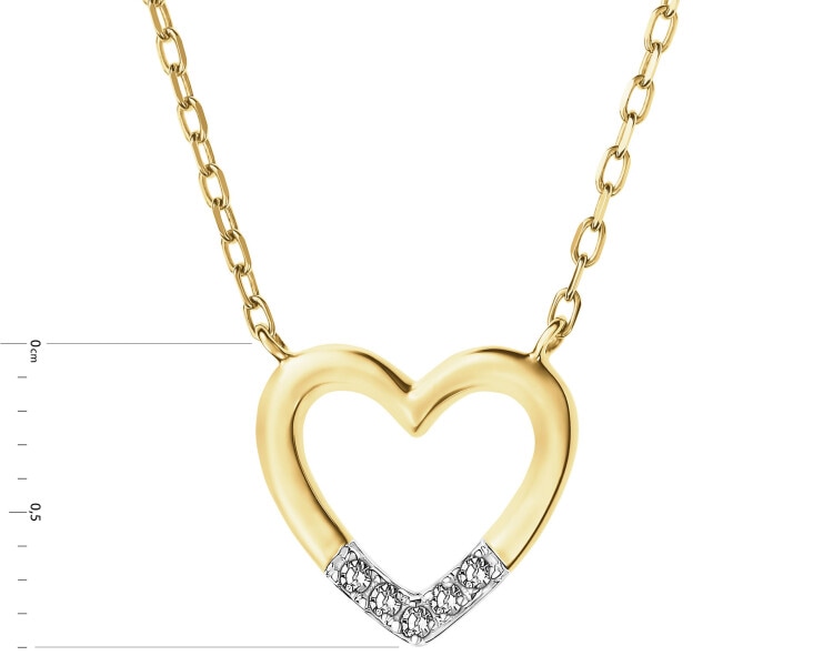 Naszyjnik z żółtego złota z diamentami - serce - 0,02 ct - próba 585