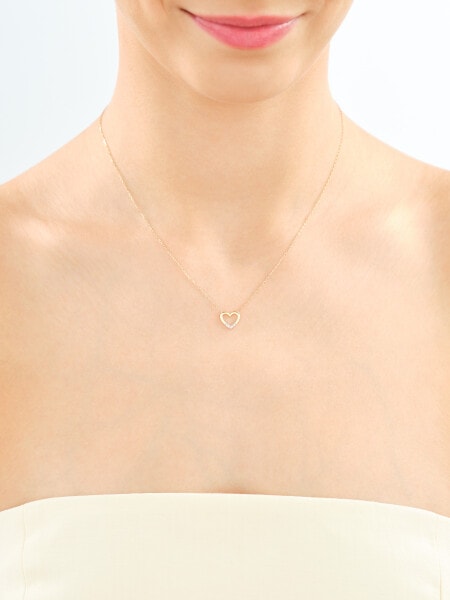 Zlatý náhrdelník s diamanty - srdce - 0,02 ct - ryzost 585
