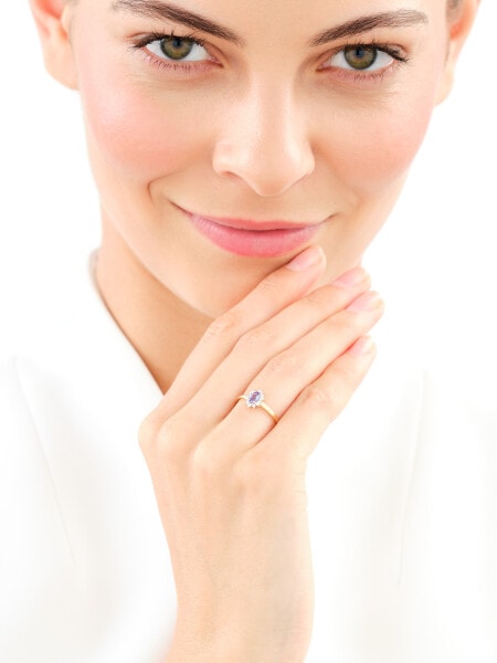 Zlatý prsten s brilianty a tanzanitem - ryzost 585